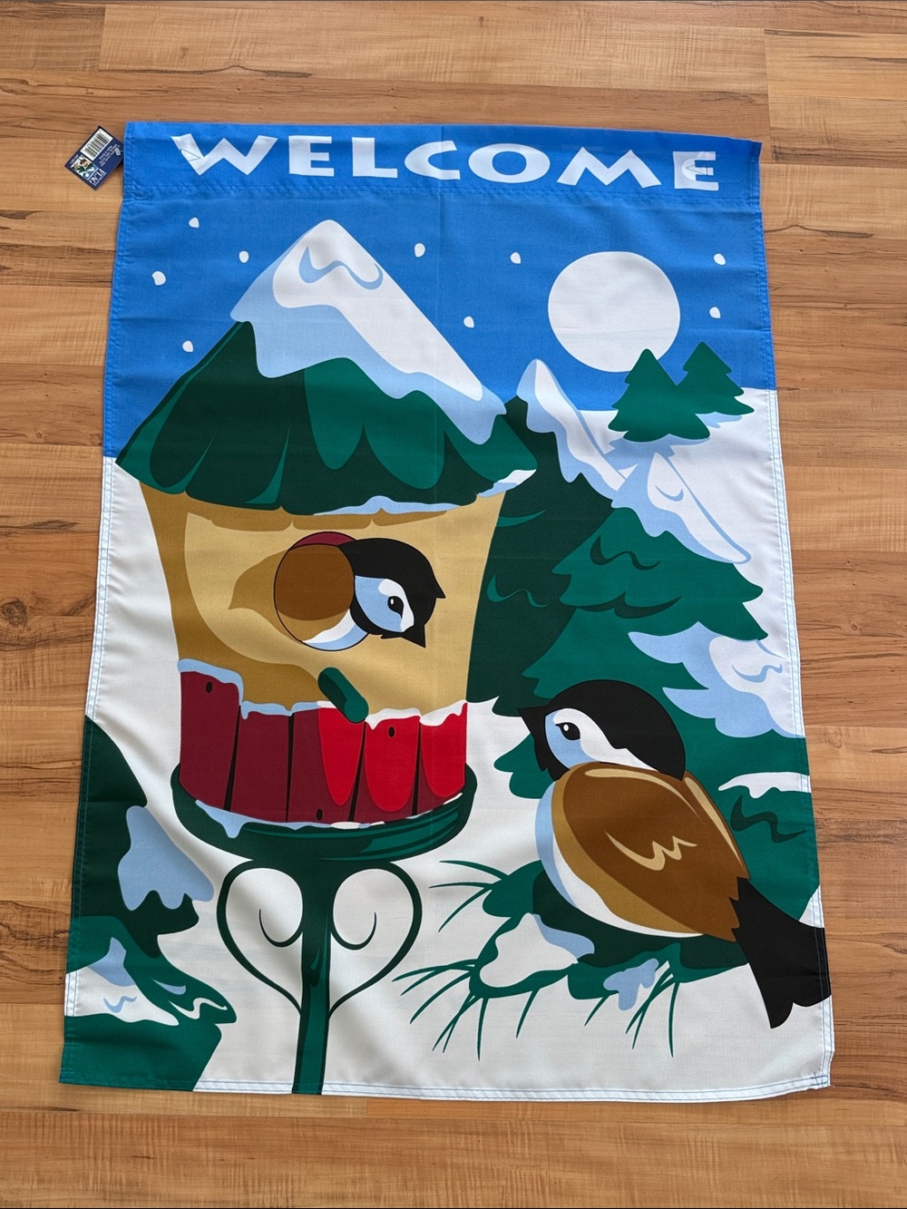 NWT ~ WELCOME Winter Birdhouse Scene Large Garden Flag - 30” x 42” Trees, Birds